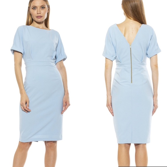 NWT Alexia Admor Jacqueline Light Blue Crepe Midi Dress in Halogen Blue - S - Picture 1 of 16